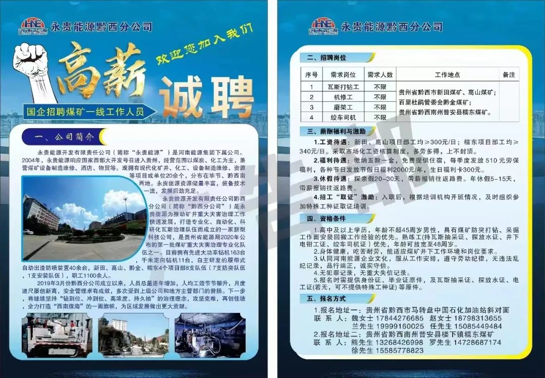 【國企】永貴能源招聘！高中起報！45周歲以下可報！